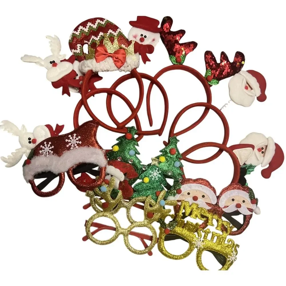 Lot 12 pcs Christmas 6 Headbands & 6 Novelty Glasses New